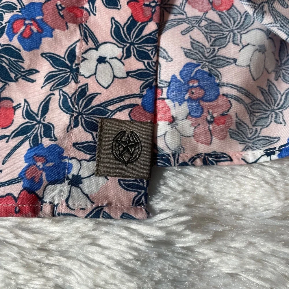 Banana Republic Mens 100% Cotton Pink Floral Non-Iron Untucked Slim Fit Shirt  M